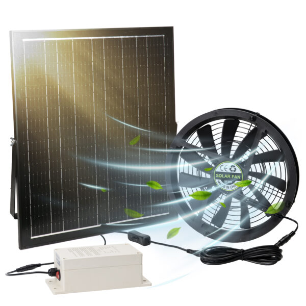 9.8" Solar Exhaust Fan - Waterproof Vent Fan for Greenhouse, Chicken Coop, Shed, Attic built in battery