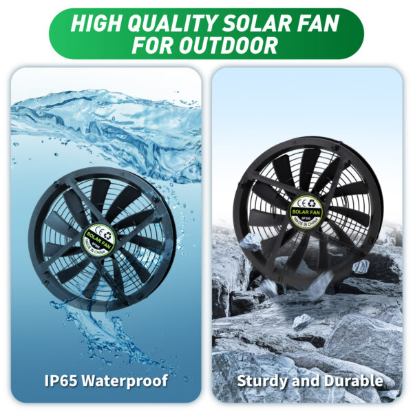 9.8" Solar Exhaust Fan - Waterproof Vent Fan for Greenhouse, Chicken Coop, Shed, Attic built in battery
