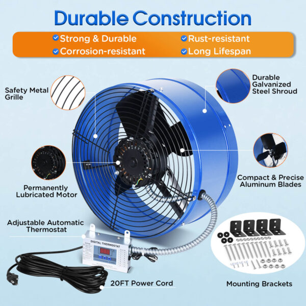 1300CFM Smart Temperature Control Exhaust Fan with Copper Motor