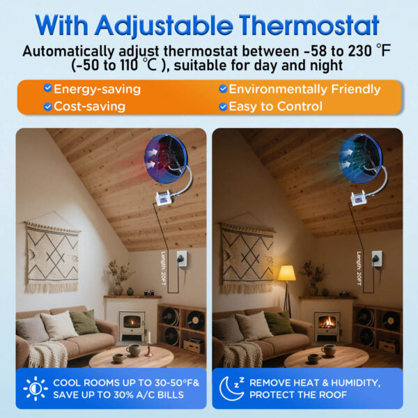 1300CFM Smart Temperature Control Exhaust Fan with Copper Motor