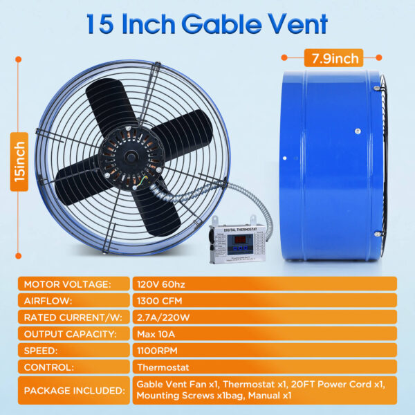 1300CFM Smart Temperature Control Exhaust Fan with Copper Motor